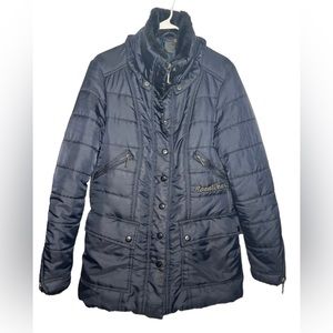 RocaWear Women’s Y2K Puffer Jacket Coat SzM Black Oversized Pockets